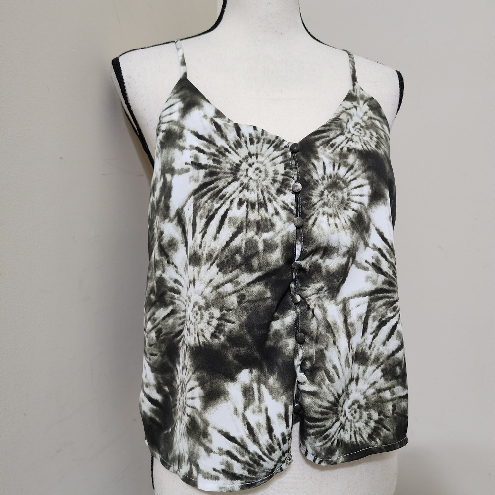 hudson gray Size Small V Neck Button Front‎ Cami Tank Dark Green White Tie Dye